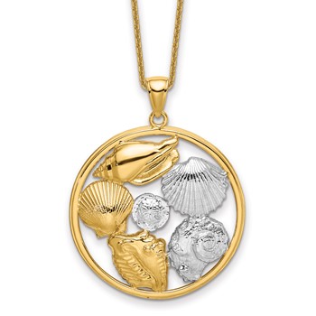 14k Rhodium Shell Cluster in Circle Necklace