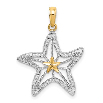 14K with White Rhodium Diamond-cut Starfish with Star Charm