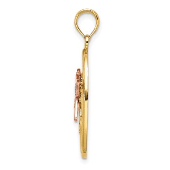 14k Two-tone with White Rhodium Hummingbird and Flowers In Oval Frame Charm — alternate view