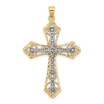 14K Two-Tone and D/C Filigree Cross Charm