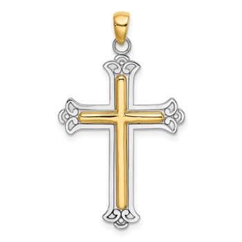 14K Two-tone Polished Cross Charm