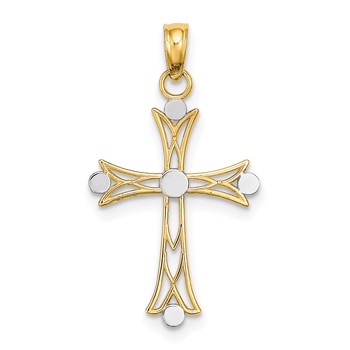 14K and White Rhodium Textured Cross Charm