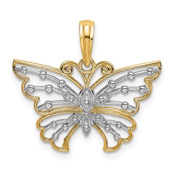 14k and White Rhodium Diamond-cut Butterfly Charm