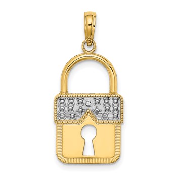 14k and White Rhodium Lock Charm