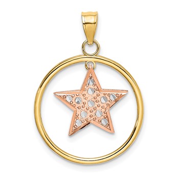 14k Two-tone with White Rhodium Star Dangle in Circle Moveable Charm
