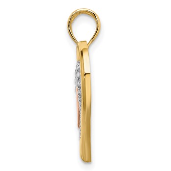 14k Two-tone with White Rhodium Textured and Polished Triple Hearts Charm — alternate view