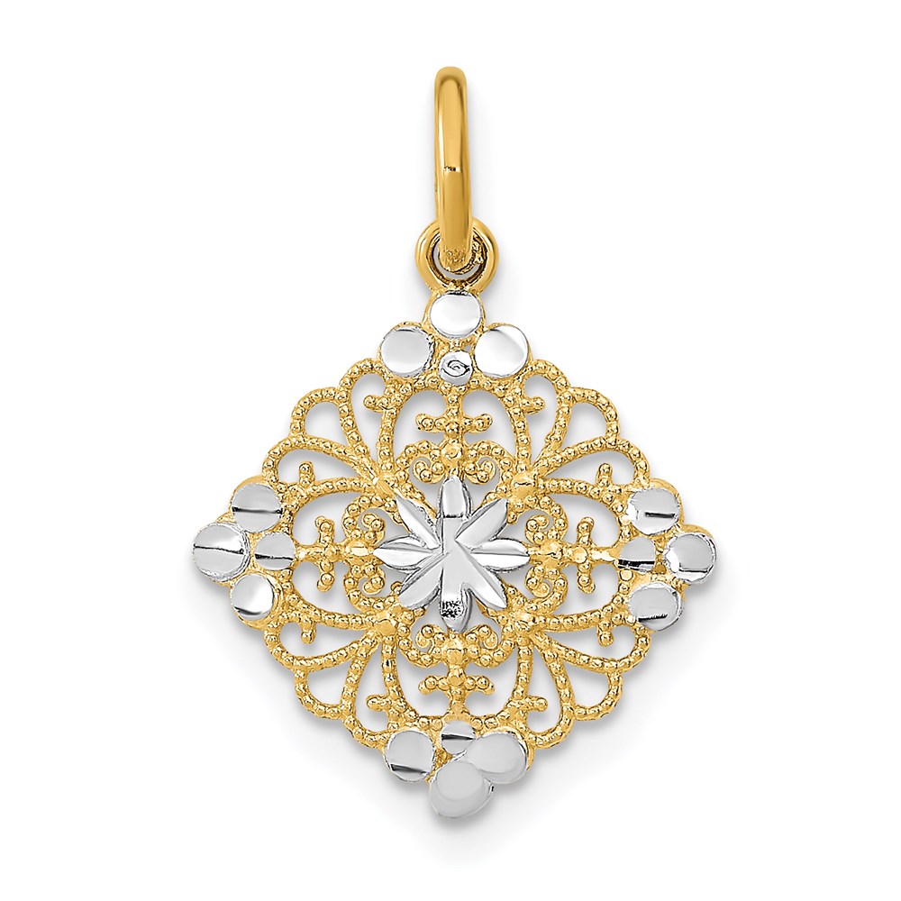 14K w/Rhodium and D/C Filigree Medallion Charm