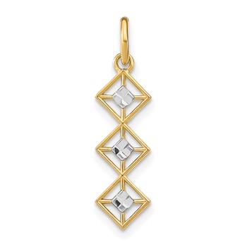 14k and White Rhodium Diamond-cut 3 Diamond-Shapes Charm