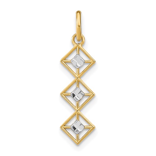 14K w/Rhodium and D/C 3 Diamond Shapes Charm