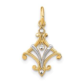14K with White Rhodium Diamond-cut Chandelier Style Charm
