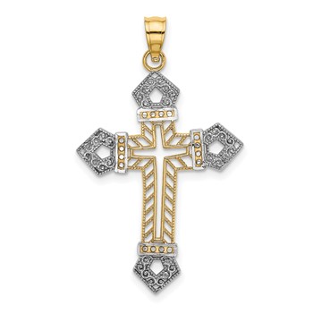 14K W/ Rhodium Textured Passion Cross Charm