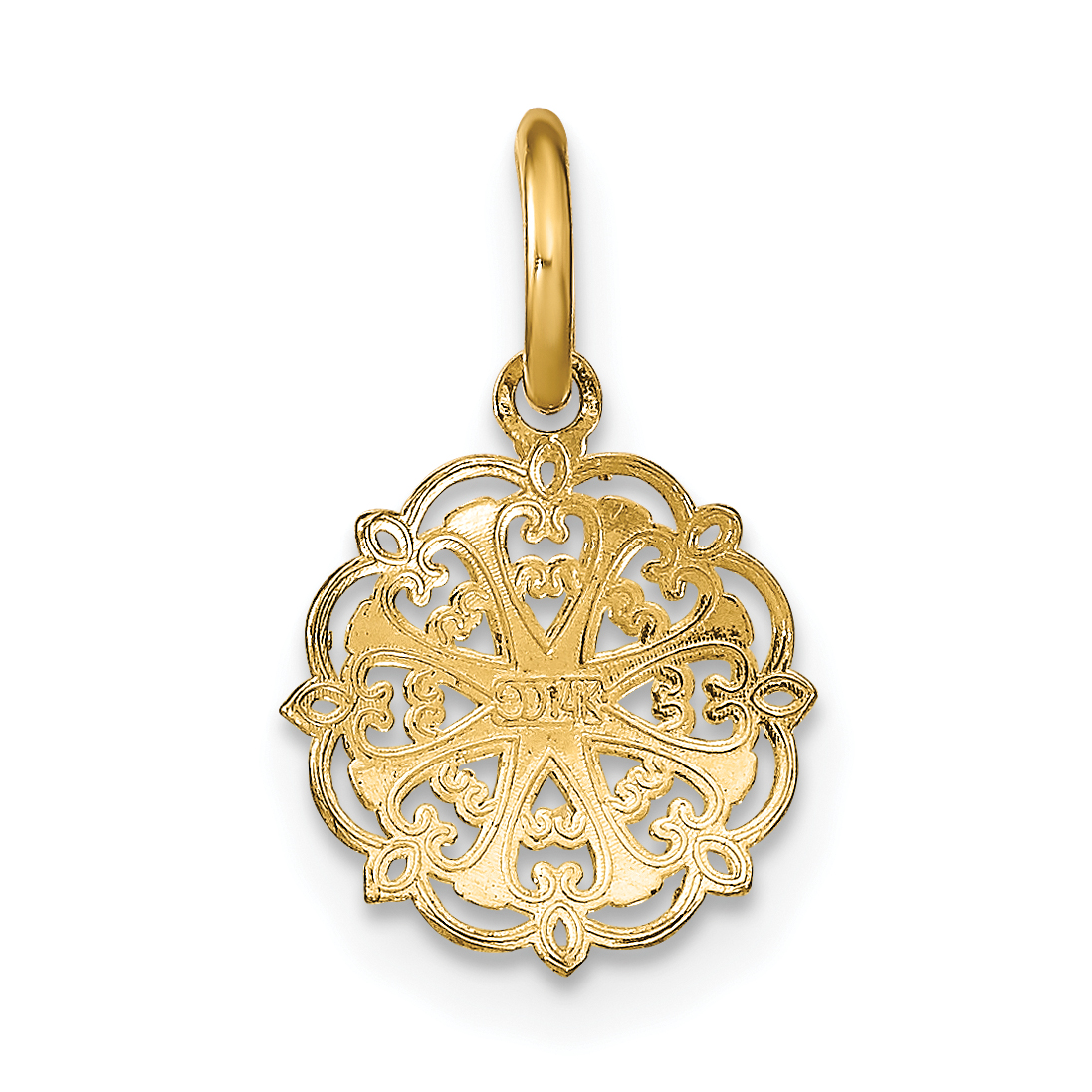 White Rhodium Hearts Charm Pendant 14k Yellow Gold 11x9mm Filigree detailed image 4