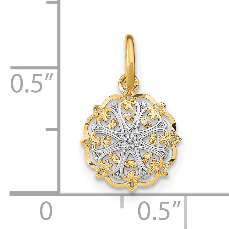 White Rhodium Hearts Charm Pendant 14k Yellow Gold 11x9mm Filigree detailed image 3