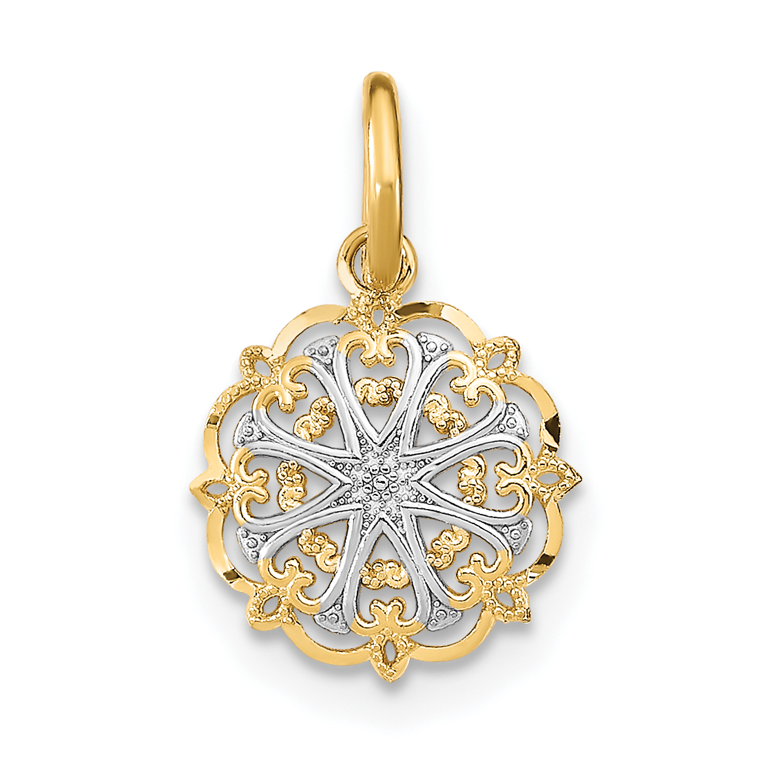 White Rhodium Hearts Charm Pendant 14k Yellow Gold 11x9mm Filigree main product image