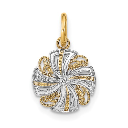 14K w/Rhodium and D/C Mini Pinwheel Medallion Charm