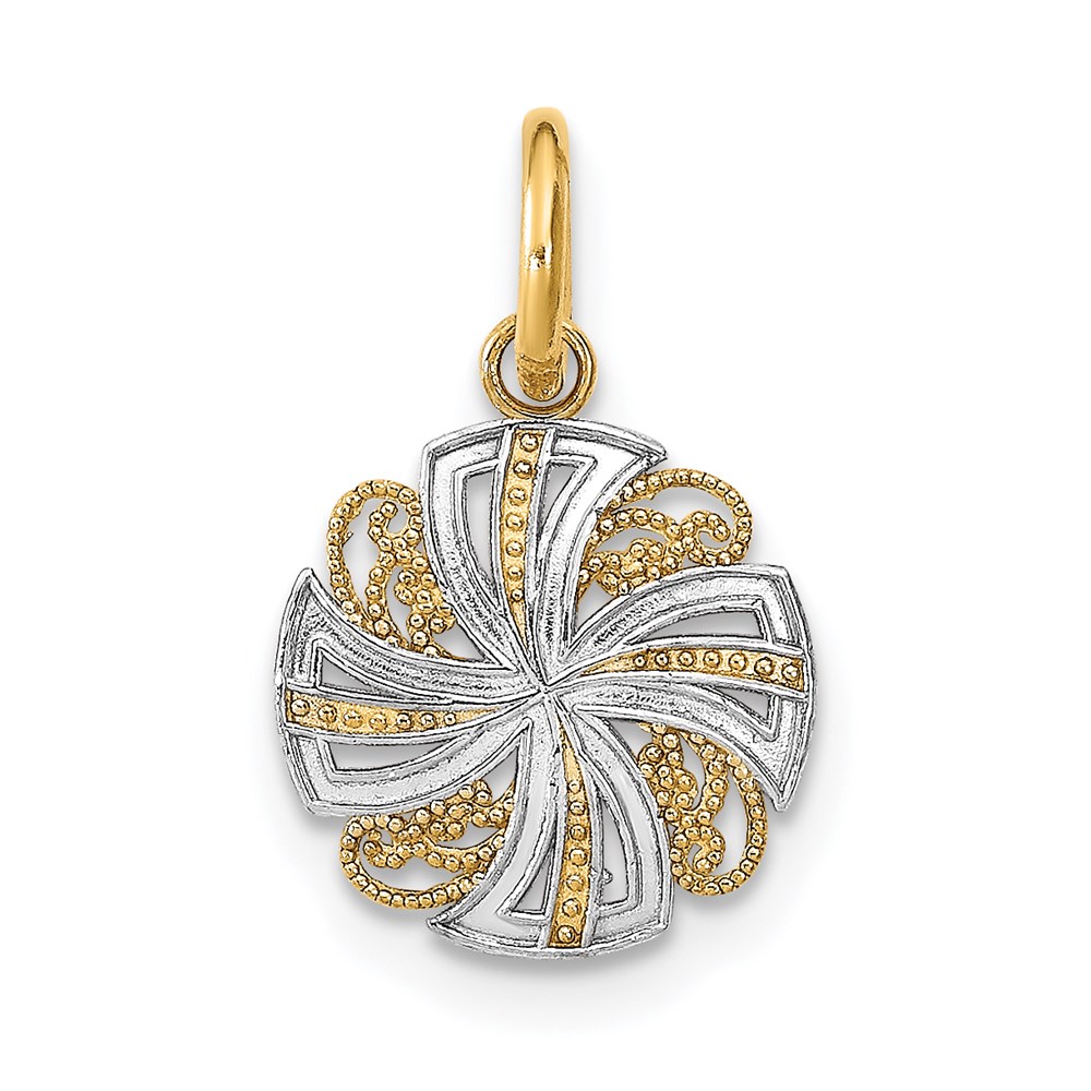 14K w/Rhodium and D/C Mini Pinwheel Medallion Charm
