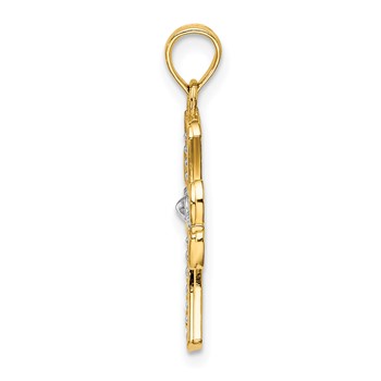 14K and White Rhodium Textured Cross Charm — alternate view