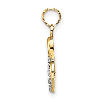 14k and White Rhodium Polished and Textured Intertwined Hearts Charm — alternate view