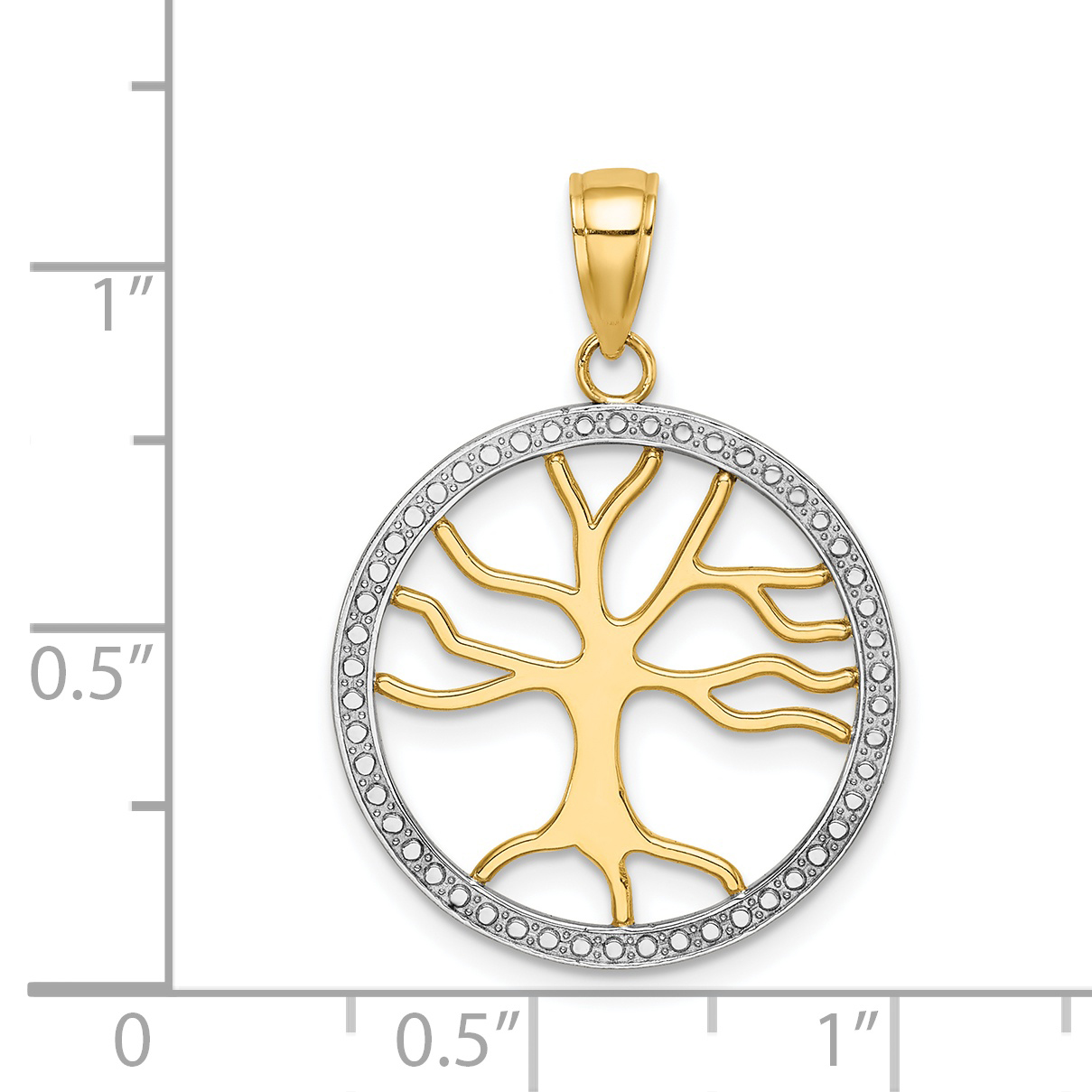White Rhodium Tree of Life Round Frame Pendant Charm Real 14k Yellow Gold detailed image 3