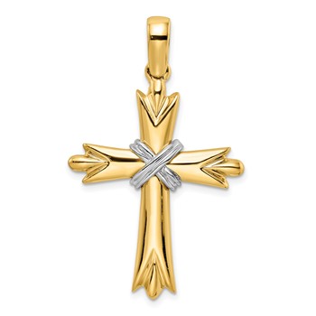 14k Two-tone Polished w/ X-center Cross