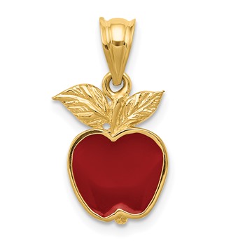 14k Polished Red Enameled Apple Pendant