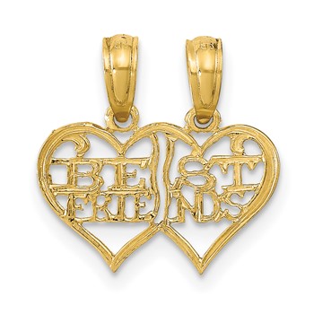 14K Polished 2-Piece Break-Apart BEST FRIENDS Hearts Pendant