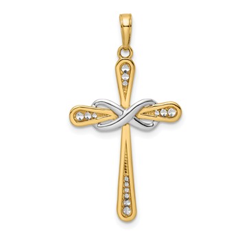 14K with White Rhodium Diamond-cut Cross and Infinity Pendant