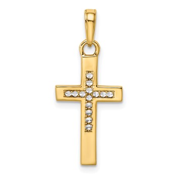 14K and White Rhodium Diamond-cut Cross Pendant