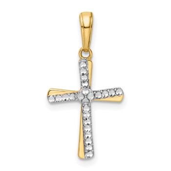 14K and White Rhodium Diamond-cut Cross Pendant