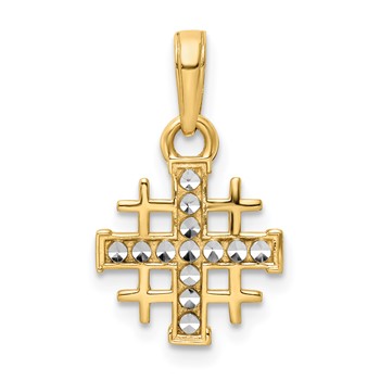 14K and White Rhodium Diamond-cut Jerusalem Cross Pendant
