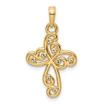 14K w/Rhodium D/C Cross Pendant