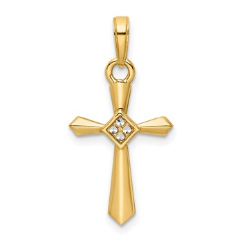 14K and White Rhodium Diamond-cut Cross Pendant