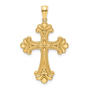 14K Polished Beaded Fancy Cross Pendant