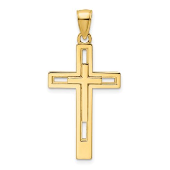 14K Polished Double Cross Pendant