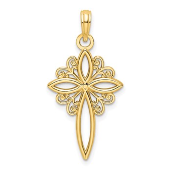 14K Scroll Design Polished Cross Pendant