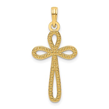 14K Beaded Cross Pendant