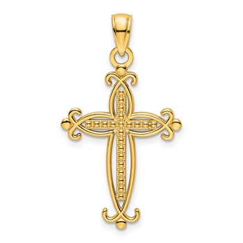 14K Polished Beaded Cross Pendant