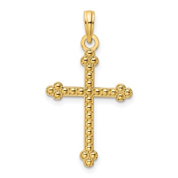 14K Polished Beaded Cross Pendant