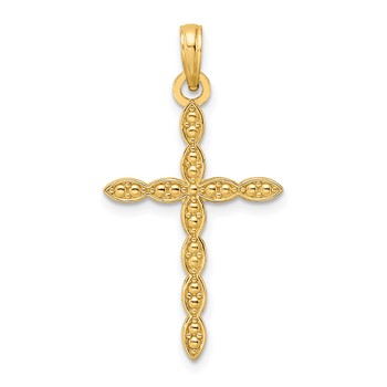 14K Polished and Beaded Design Cross Pendant
