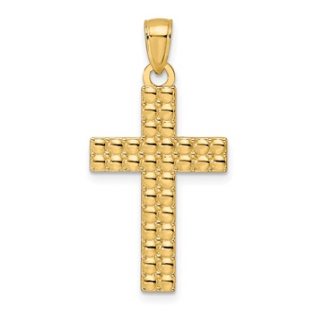 14K Polished and Textured Cross Pendant