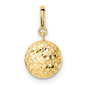 14K Diamond-cut Ball with Spring Ring Clasp Charm — alternate view