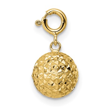 14K Diamond-cut Ball with Spring Ring Clasp Charm