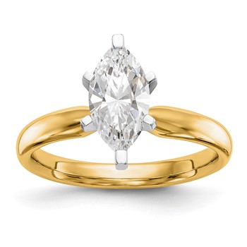14k Two-Tone 1/2 carat Medium-Weight Comfort-Fit 6-Prong Tulip-Head Marquise Solitaire Ring Mounting