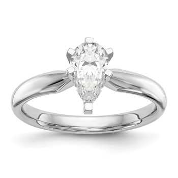 14k White Gold 3/4 carat Medium-Weight Comfort-Fit 6-Prong Tulip-Head Pear Solitaire Ring Mounting