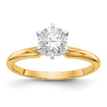 14k Two-Tone 1.25 carat Lightweight Half-Round 6-Prong Round Solitaire Ring Mounting