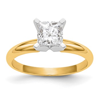 14k Two-Tone 3.7mm Medium-Weight Half-Round 4-Prong Princess Solitaire Ring Mounting