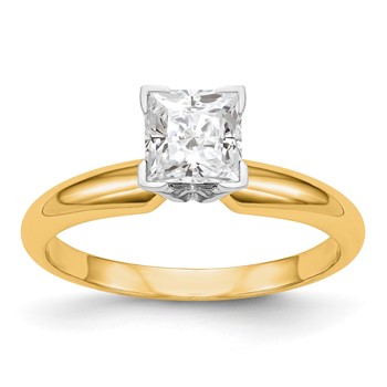 14k Two-Tone 4mm Medium-Weight Half-Round V-End Princess Solitaire Ring Mounting