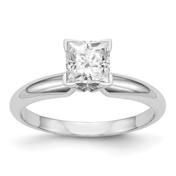 14k White Gold 7mm Medium-Weight Half-Round V-End Princess Solitaire Ring Mounting