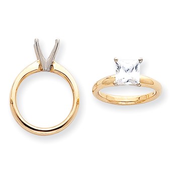 14k Two-Tone 5mm Comfort-Fit 4-Prong Princess Solitaire Mounting