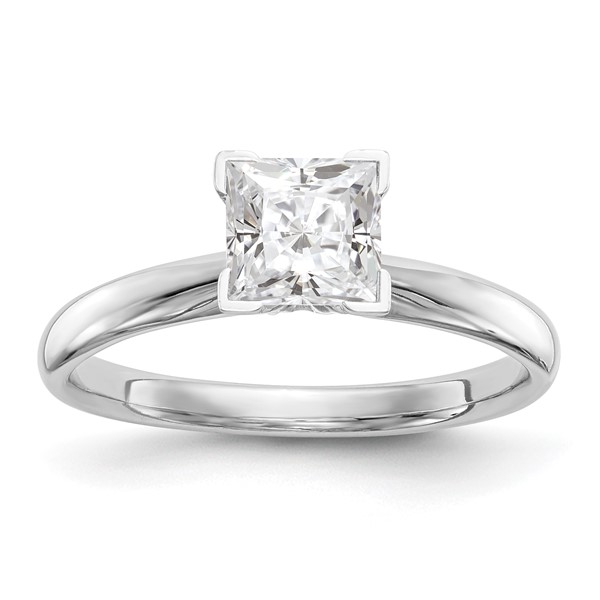 14k White Gold 7mm Medium-Weight Comfort-Fit V-End Princess Solitaire Ring Mounting